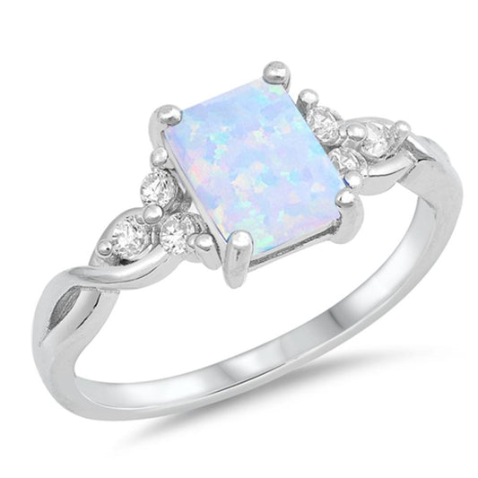 Rectangle White Lab Opal Infinity Knot Ring .925 Sterling Silver Band Sizes 4-12