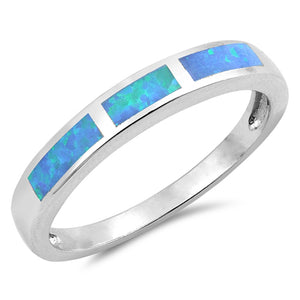 Blue Lab Opal Rectangle Men's Wedding Ring .925 Sterling Silver Band Sizes 4-10