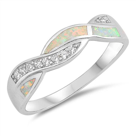 Clear CZ White Lab Opal Unique Ring New .925 Sterling Silver Band Sizes 5-10