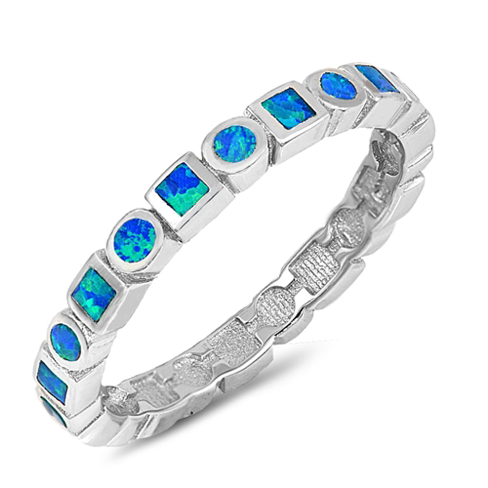 Blue Lab Opal Geometric Stackable Midi Ring .925 Sterling Silver Band Sizes 5-10