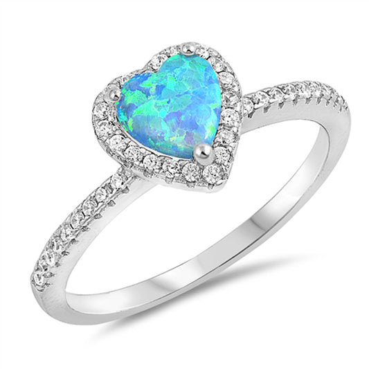 Blue Lab Opal Heart Halo Delicate Setting Ring Sterling Silver Band Sizes 5-10