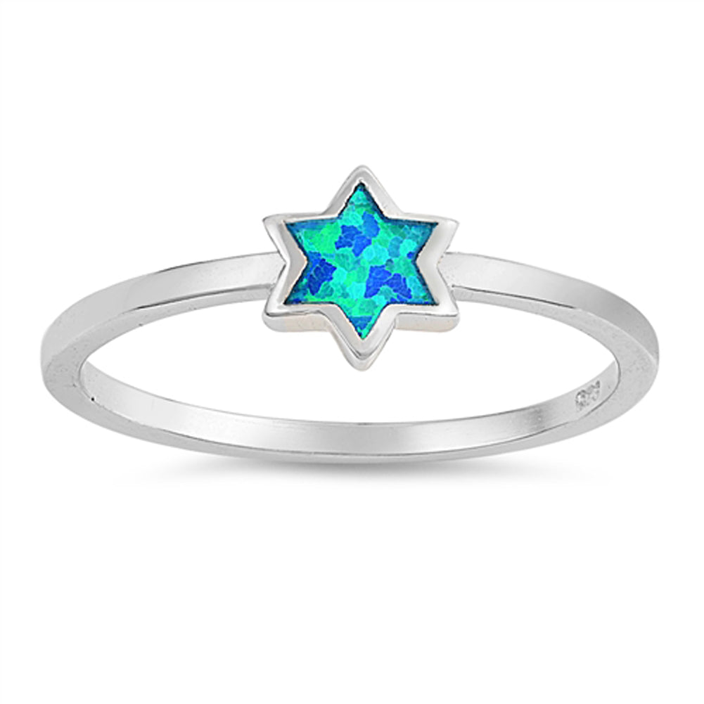 Blue Lab Opal Star of David Dainty Midi Ring 925 Sterling Silver Band Sizes 4-10