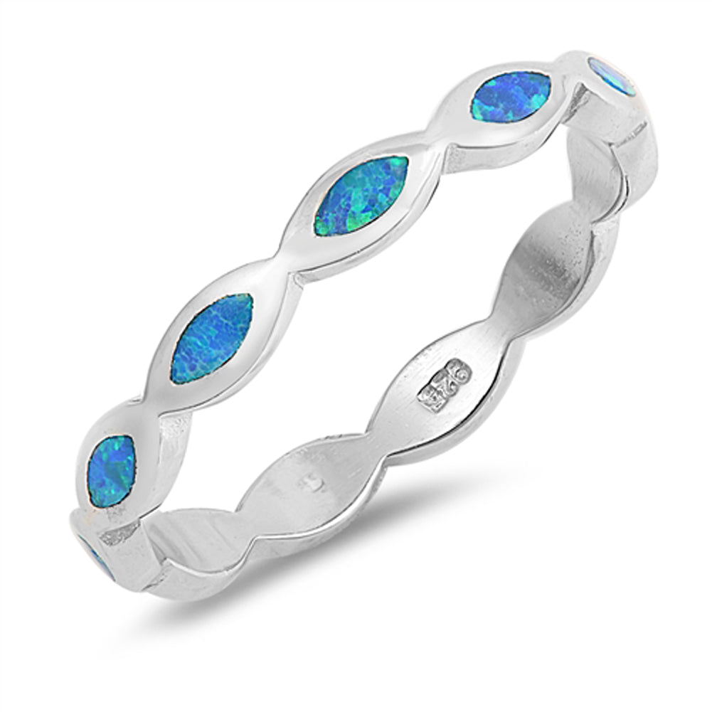 Blue Lab Opal Wave Flat Stackable Midi Ring .925 Sterling Silver Band Sizes 4-10