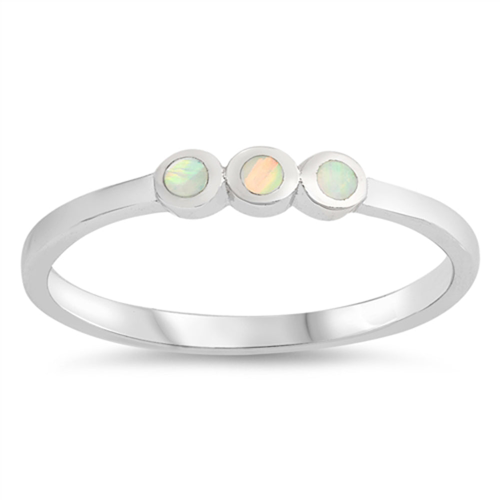 White Lab Opal Trio Flat Set Midi Ring New .925 Sterling Silver Band Sizes 4-10