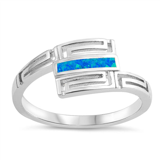 Blue Lab Opal Greek Key Criss Cross Ring New 925 Sterling Silver Band Sizes 5-10