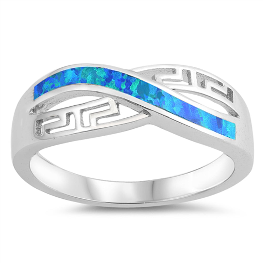 Blue Lab Opal Infinity Greek Key Filigree Ring Sterling Silver Band Sizes 5-10