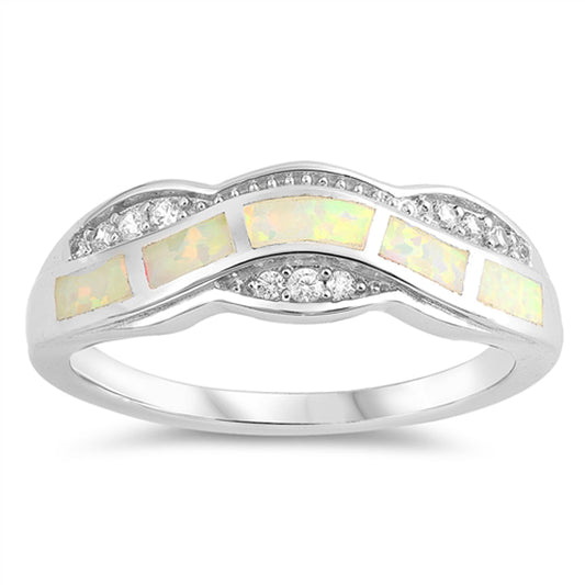 Clear CZ White Lab Opal Wave Victorian Style New Sterling Silver Ring Sizes 5-10