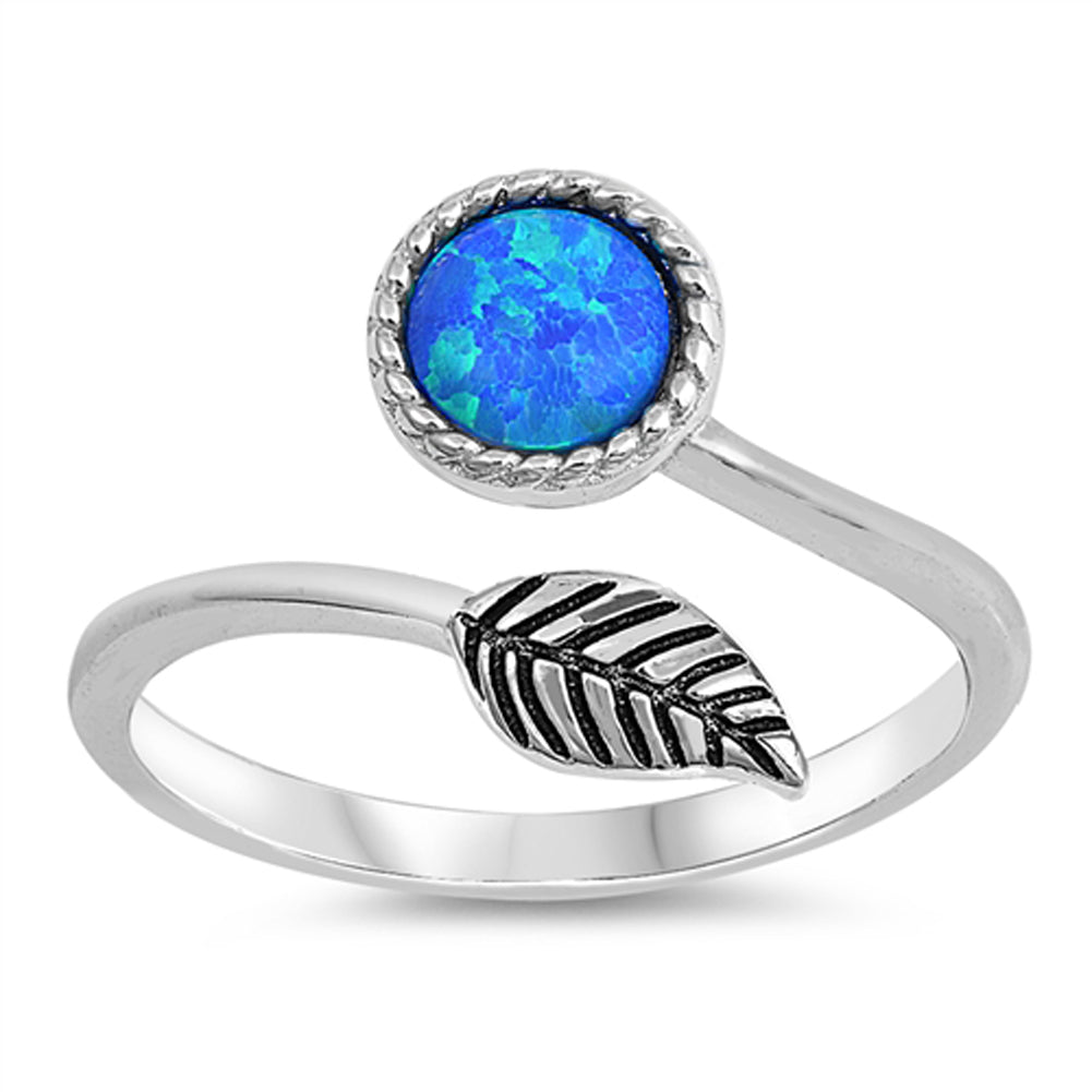 Blue Lab Opal Open Bezel Midi Tree Ring 925 Sterling Silver Leaf Band Sizes 4-10