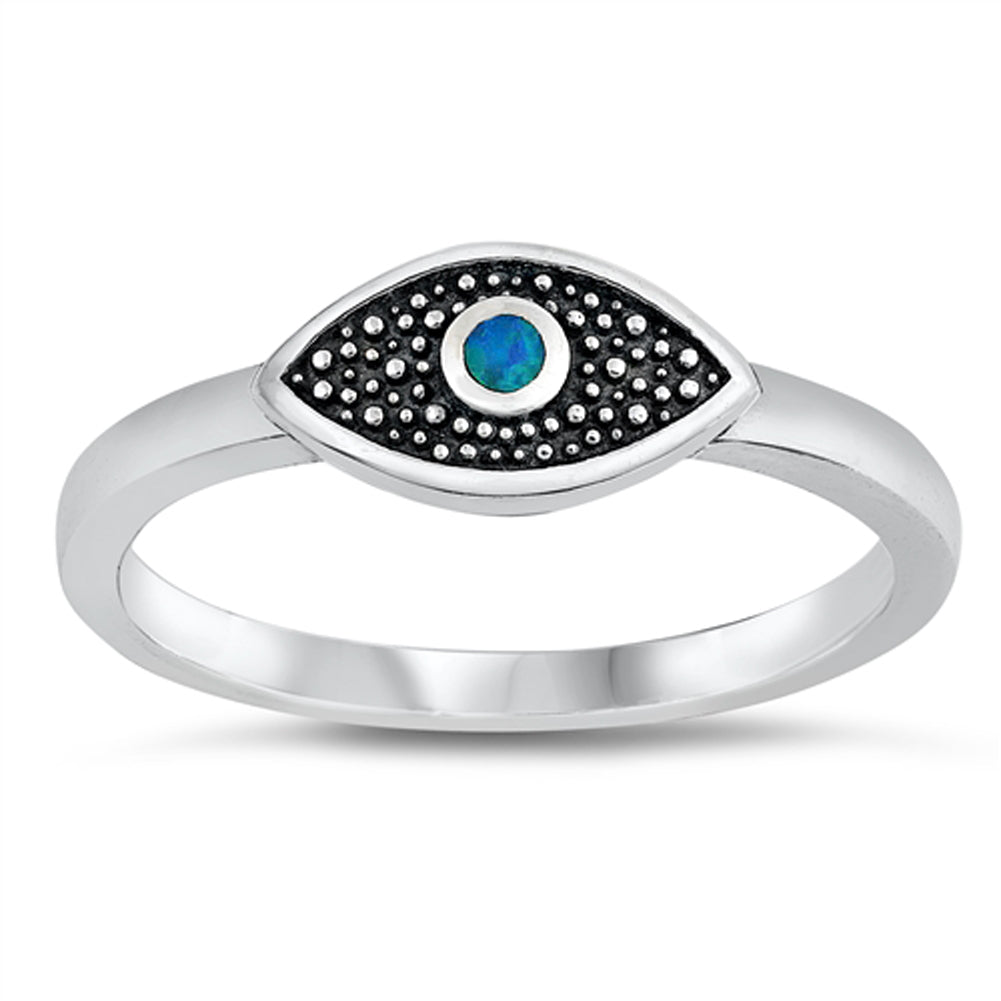 Blue Lab Opal Oxidized All Seeing Eye Ring .925 Sterling Silver Band Sizes 4-10