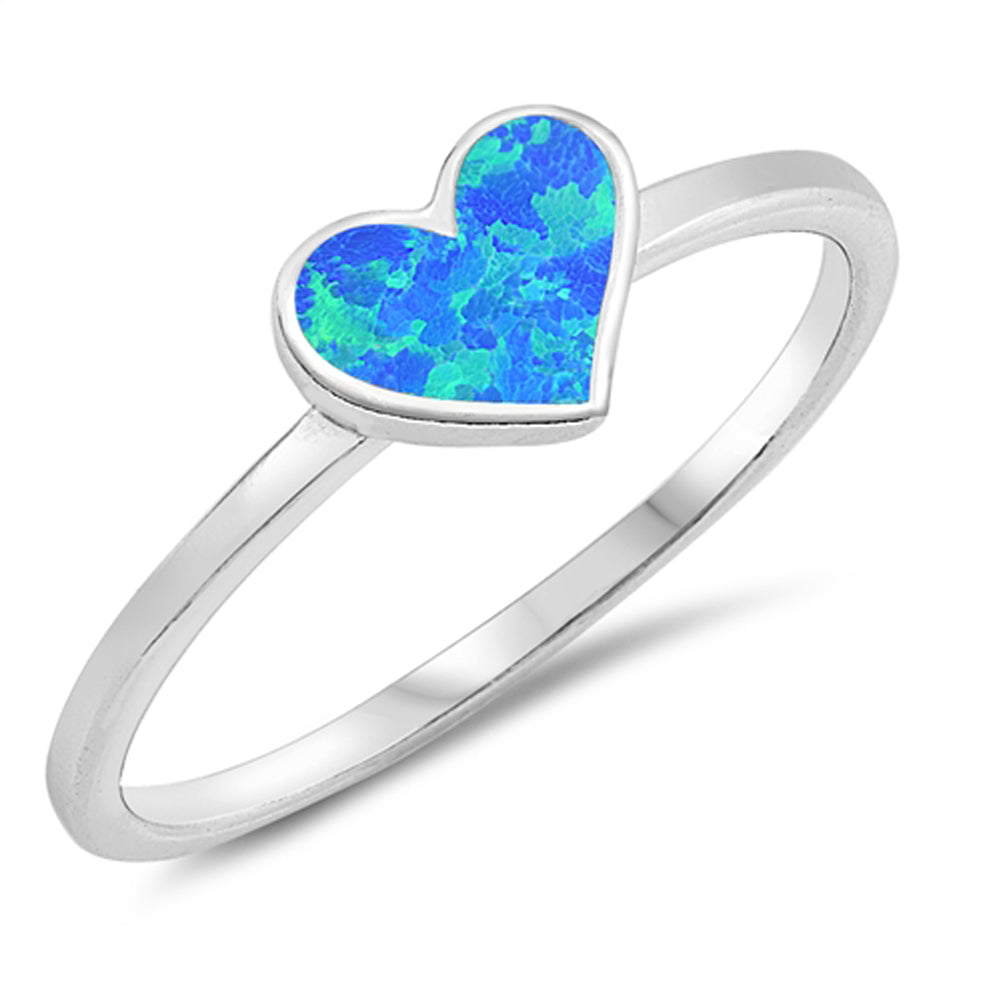 Blue Lab Opal Simple Cute Heart Promise Ring 925 Sterling Silver Band Sizes 5-10