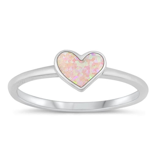 Sterling Silver Pink Lab Opal Heart Ring