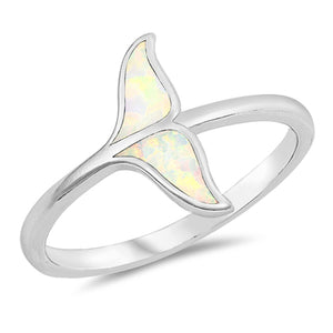 White Lab Opal Bohemian Style Fashion Whale Tail Sterling Silver Ring Sizes 5-10