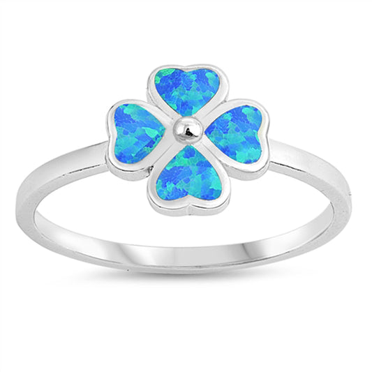 Blue Lab Opal Heart Clover Flower Simple Ring Sterling Silver Band Sizes 5-10