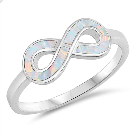 White Lab Opal Infinity Sign Symbol Ring .925 Sterling Silver Band Sizes 5-10