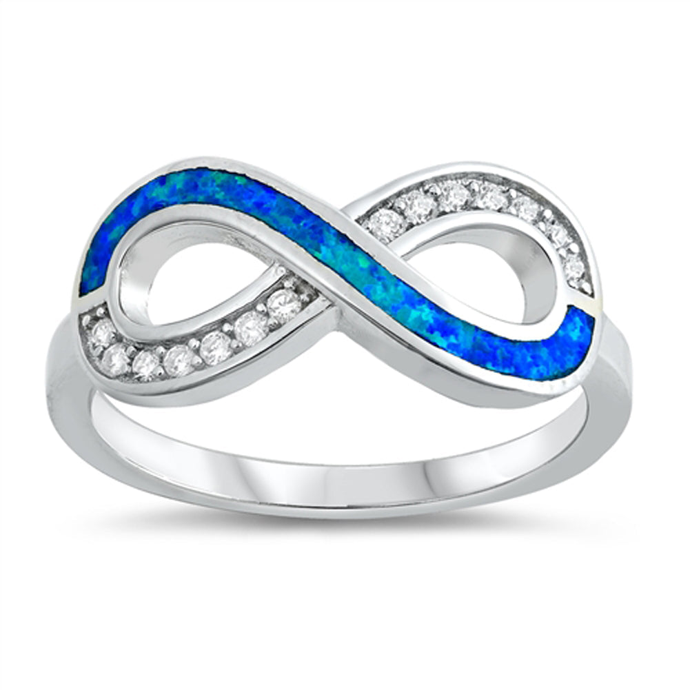 Clear CZ Blue Lab Opal Infinity Ring New .925 Sterling Silver Band Sizes 5-10