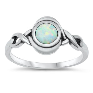 White Lab Opal Oxidized Infinity Celtic Knot 925 Sterling Silver Ring Sizes 4-10