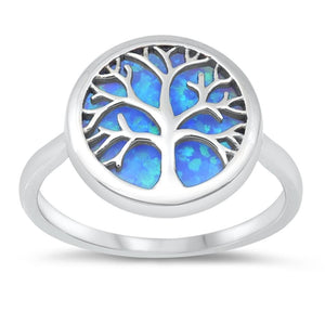 Blue Lab Opal Beautiful Tree of Life Ring .925 Sterling Silver Band Sizes 4-12