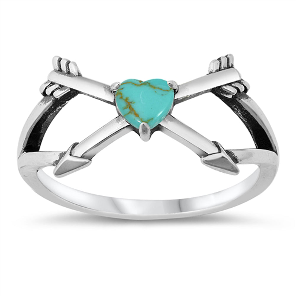 Cupid Arrow Turquoise Promise Heart Ring .925 Sterling Silver Band Sizes 4-10