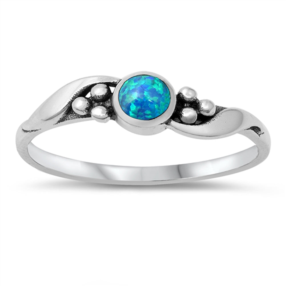 Blue Lab Opal Three Dot Promise Ring New .925 Sterling Silver Band Sizes 4-10