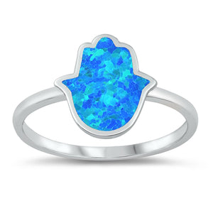 Blue Lab Opal Hamsa Fashion Ring New .925 Solid Sterling Silver Band Sizes 5-10