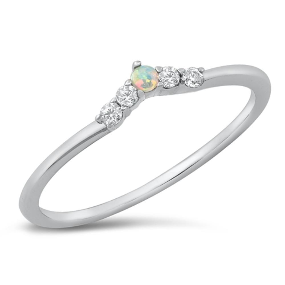 Dainty Fantasy Promise Ring White Lab Opal .925 Sterling Silver Band Sizes 4-10