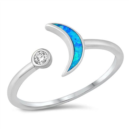 Blue Lab Opal Moon Star Beautiful Ring New .925 Sterling Silver Band Sizes 4-10