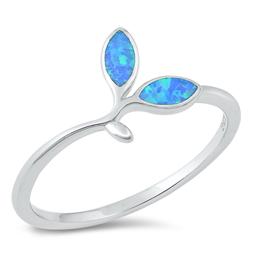 Blue Lab Opal Plant Lady Leaf Cute Ring New .925 Sterling Silver Band Sizes 4-10