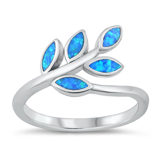 Blue Lab Opal Simple Tree Branch Leaf Ring .925 Sterling Silver Band Sizes 5-10