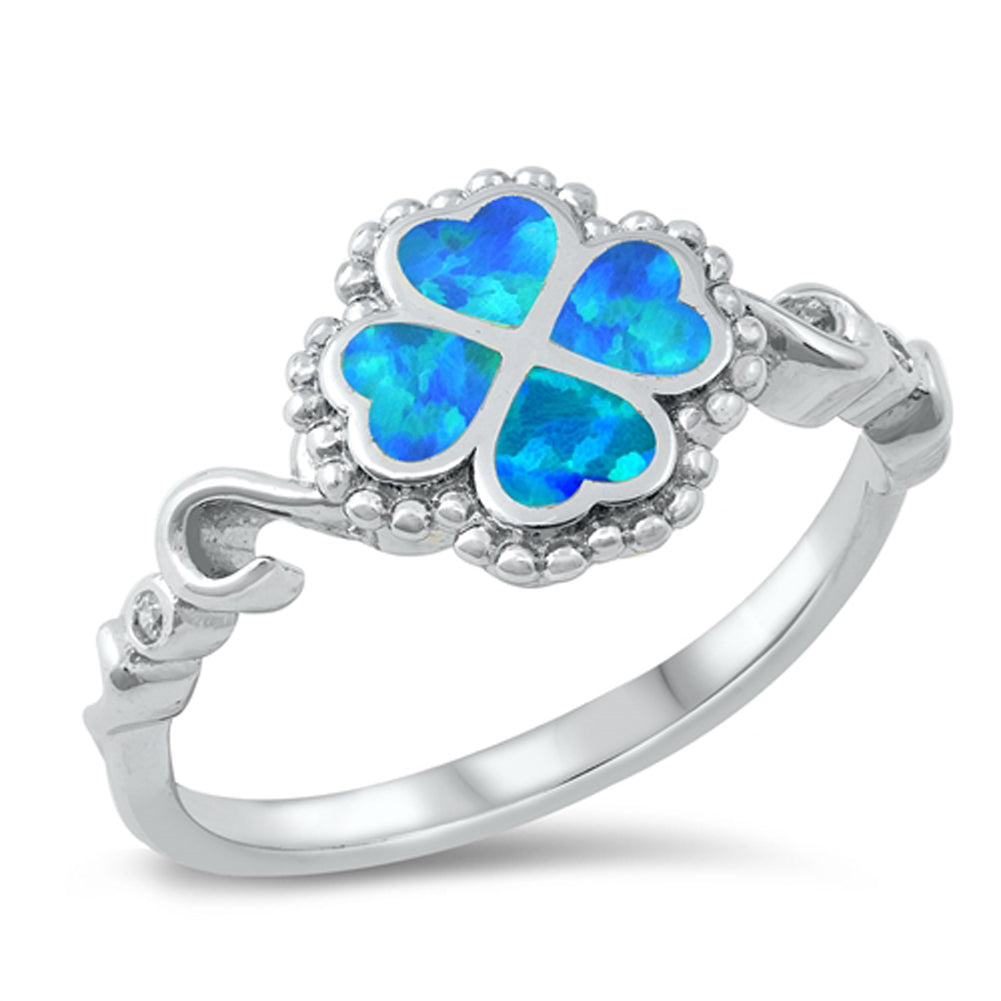 Blue Lab Opal Heart Shamrock Lucky Ring New .925 Sterling Silver Band Sizes 5-10