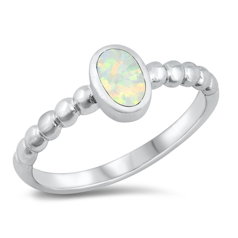 Elegant Oval White Lab Opal Classic Ring New .925 Sterling Silver Sizes 5-10