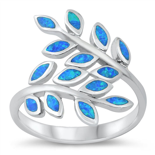 Blue Lab Opal Fern Leaf Plant Wrap Ring New .925 Sterling Silver Sizes 5-10