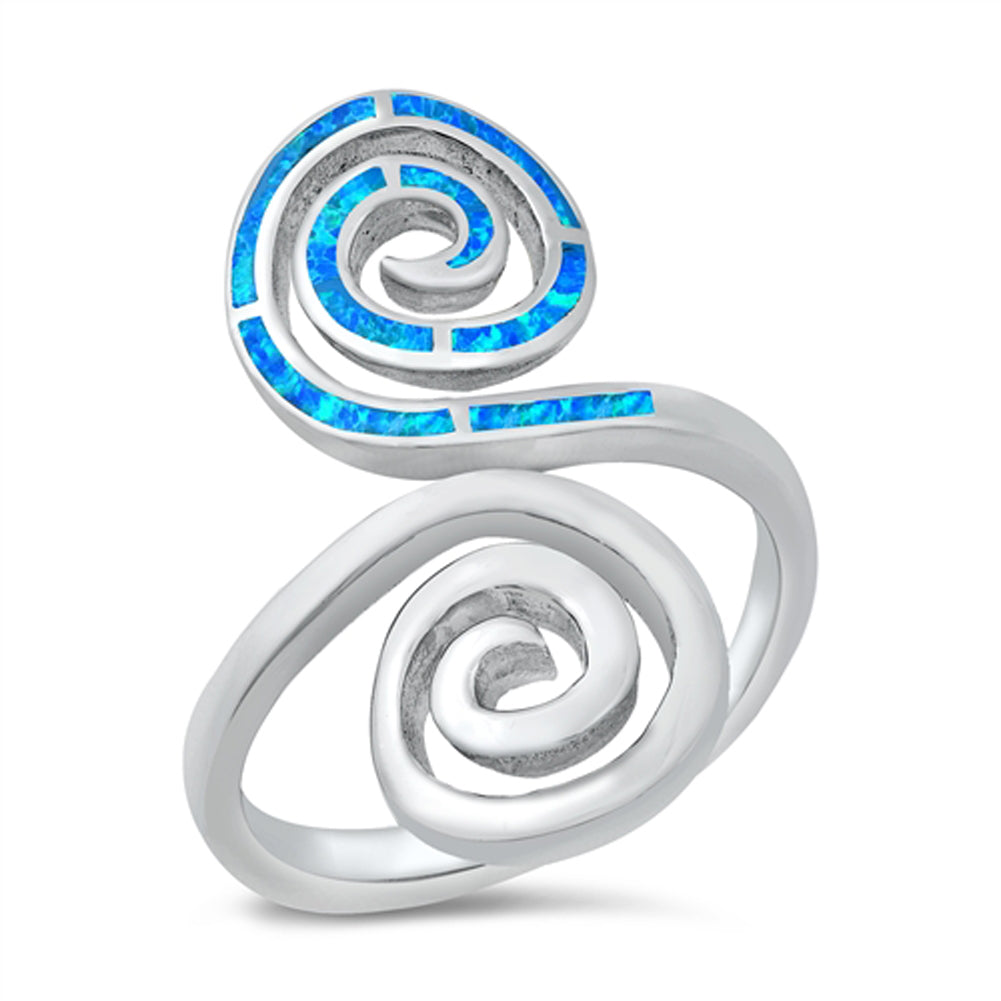 Blue Lab Opal Double Filigree Swirl Wrap Ring .925 Sterling Silver Sizes 5-10