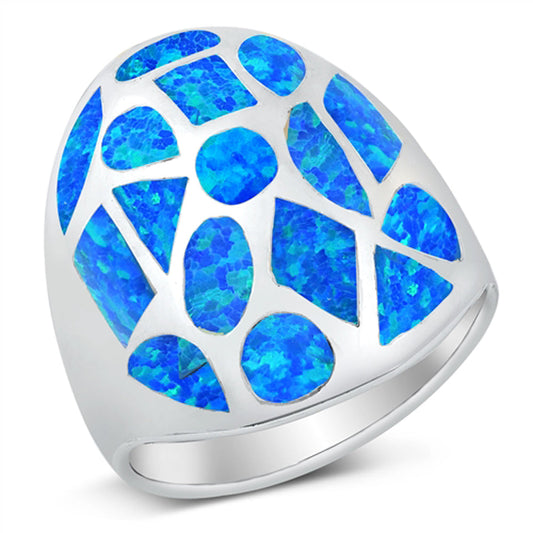 Blue Lab Opal Modern Shapes Unique Ring New .925 Sterling Silver Band Sizes 5-10