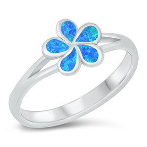 Blue Lab Opal Plumeria Flower Ring New .925 Sterling Silver Band Sizes 5-10