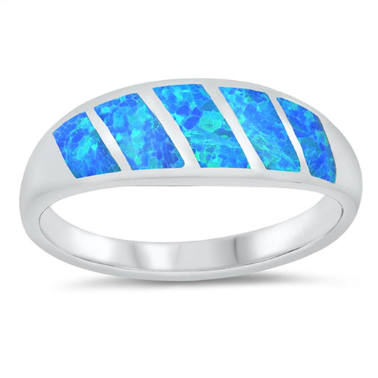 Blue Lab Opal Modern Stripe Ring New .925 Sterling Silver Band Sizes 5-10