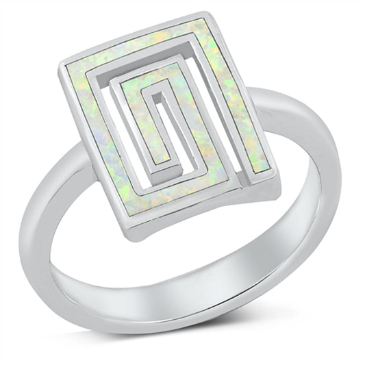 White Lab Opal Greek Key Maze Ring New .925 Sterling Silver Band Sizes 5-10