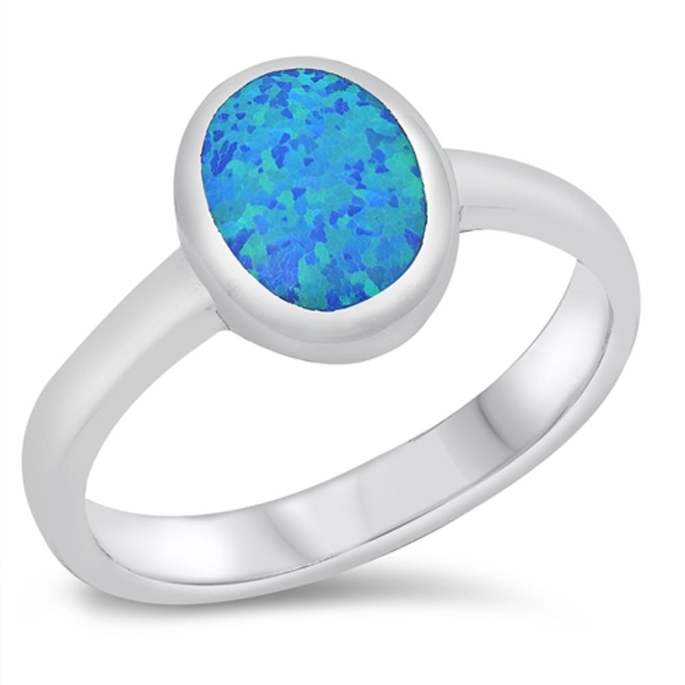 Classic Statement Ring Oval Blue Lab Opal .925 Sterling Silver Band Sizes 5-10