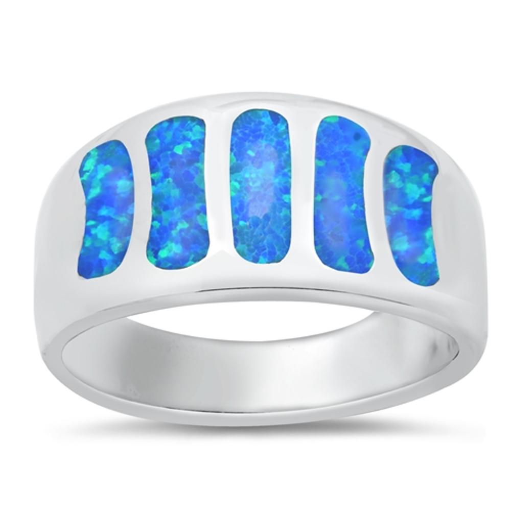 Blue Lab Opal Polished Mosaic Line Ring New .925 Sterling Silver Band Sizes 7-12