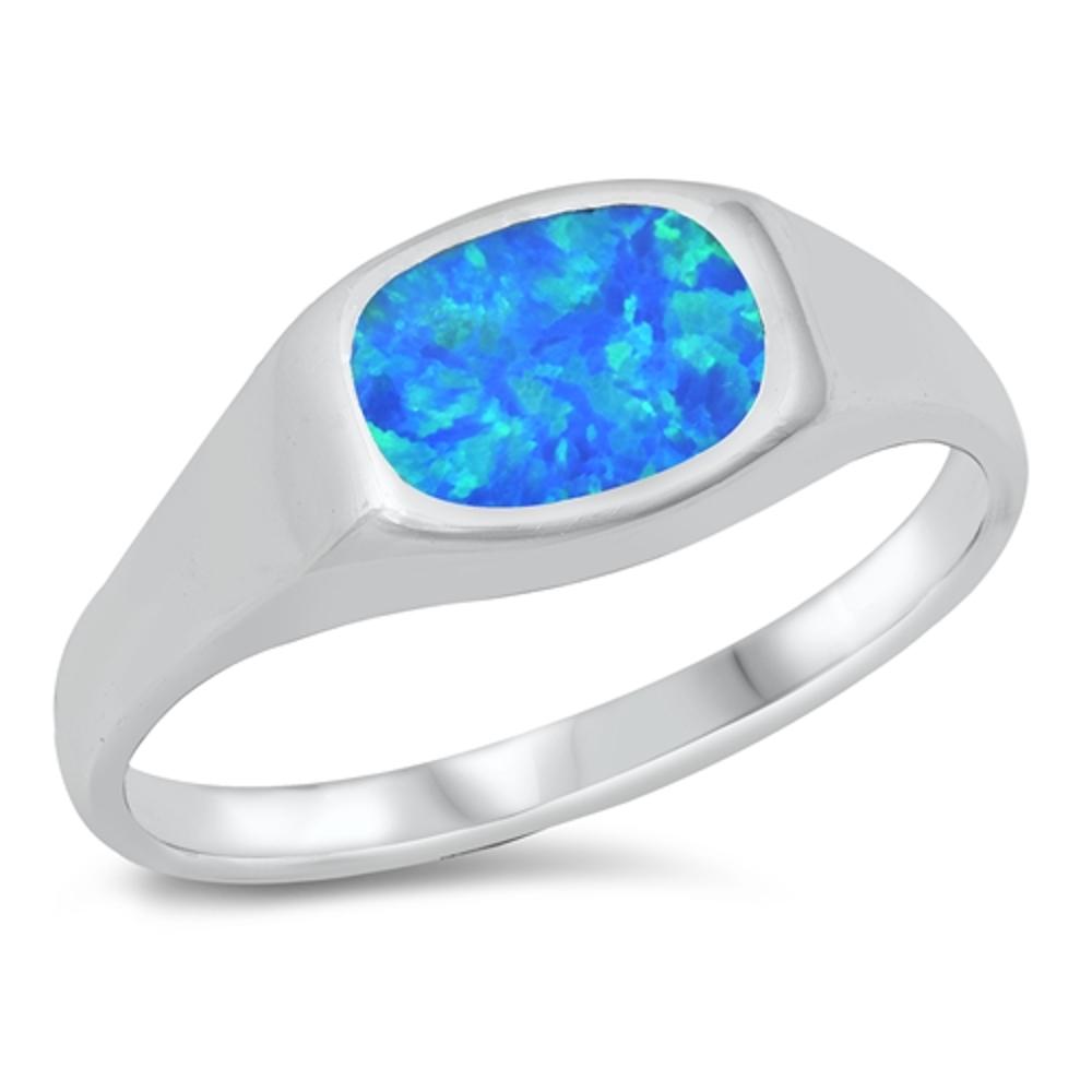 Blue Lab Opal Simple Promise Ring New .925 Sterling Silver Band Sizes 5-10