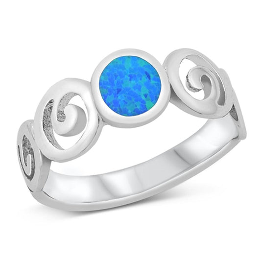 Blue Lab Opal Elegant Filigree Swirl Ring .925 Sterling Silver Band Sizes 5-10