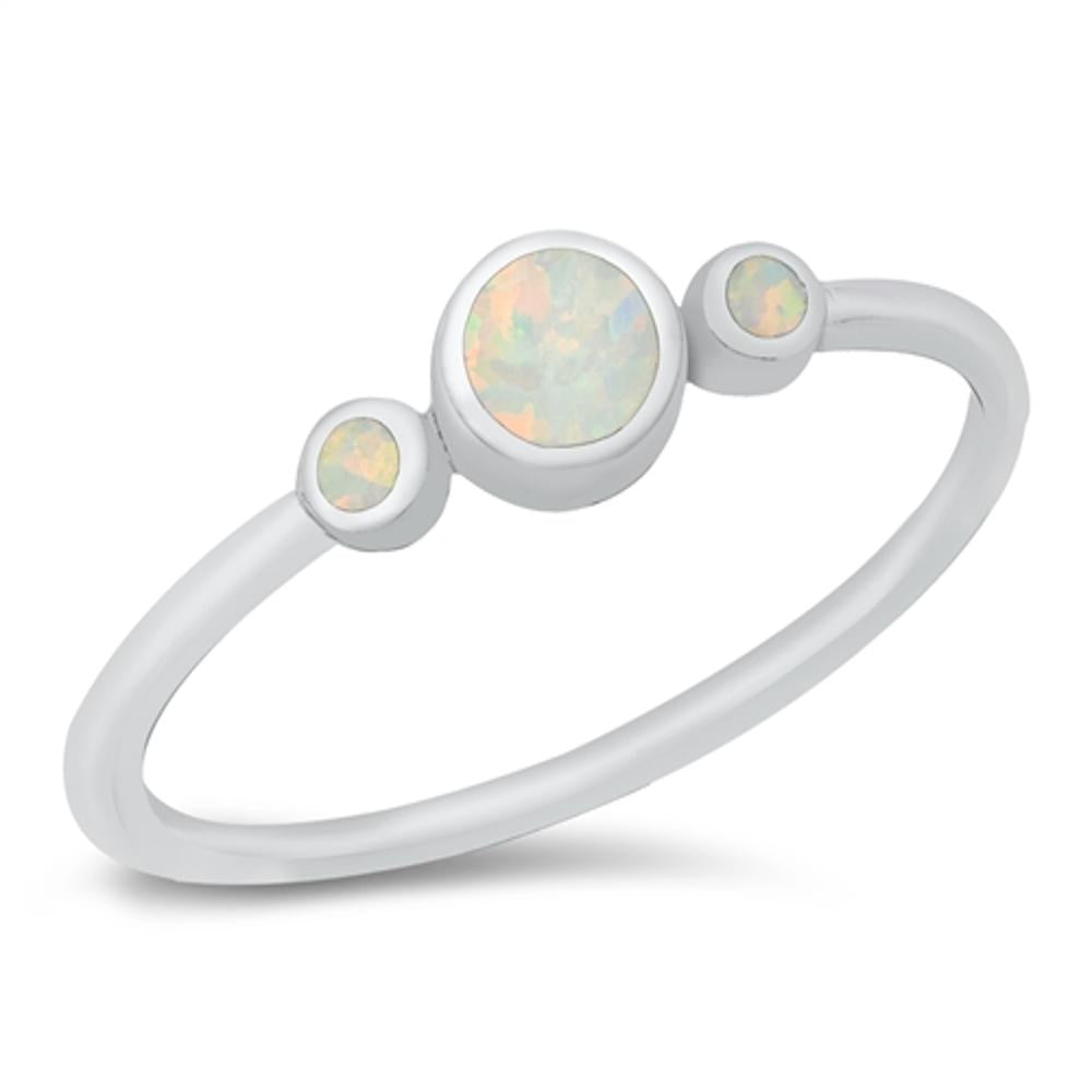 Elegant Circle Promise Ring White Lab Opal .925 Sterling Silver Band Sizes 4-10