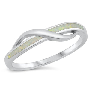 Modern White Lab Opal Wave Ocean Love Ring .925 Sterling Silver Band Sizes 4-10