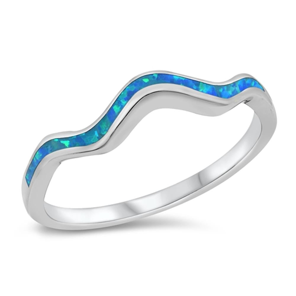 Blue Lab Opal Minimalist Wave Ring New .925 Sterling Silver Band Sizes 4-10