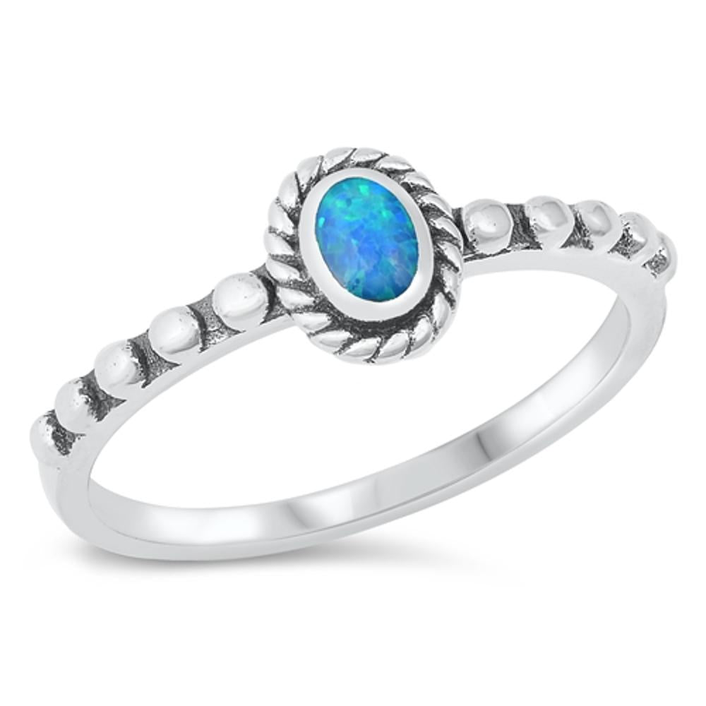 Oval Blue Lab Opal Bali Fashion Ring New .925 Sterling Silver Band Sizes 5-10