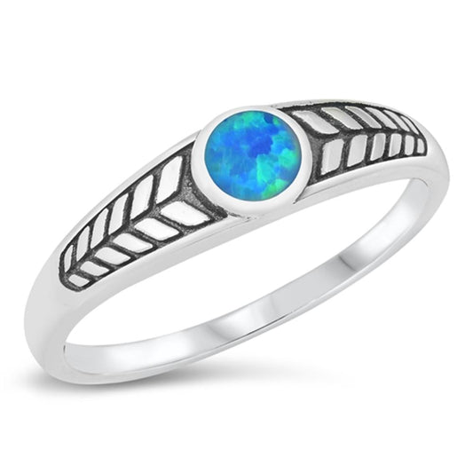 Round Blue Lab Opal Unique Etched Ring New .925 Sterling Silver Band Sizes 4-10