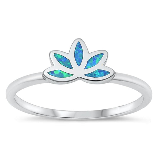 Blue Lab Opal Lotus Flower Unique Ring New .925 Sterling Silver Band Sizes 4-10