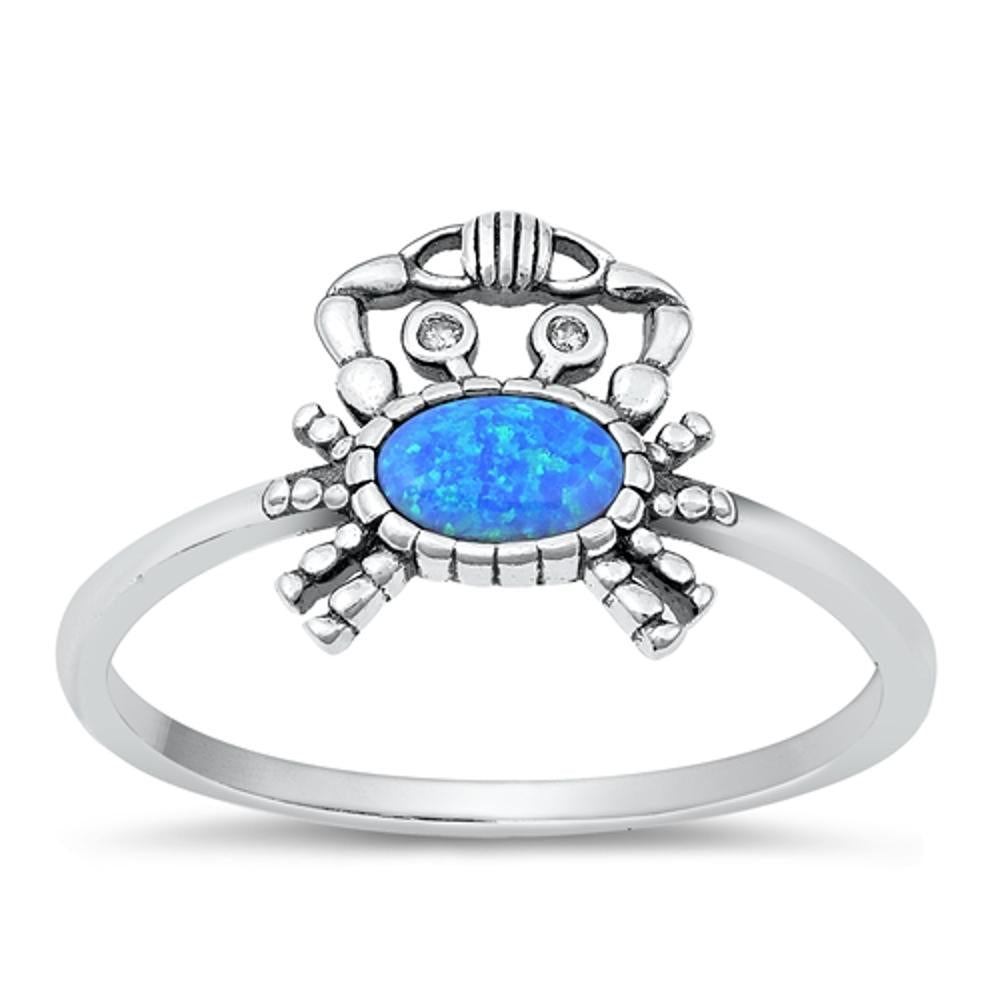 Sterling Silver Blue Lab Opal King Crab Ring