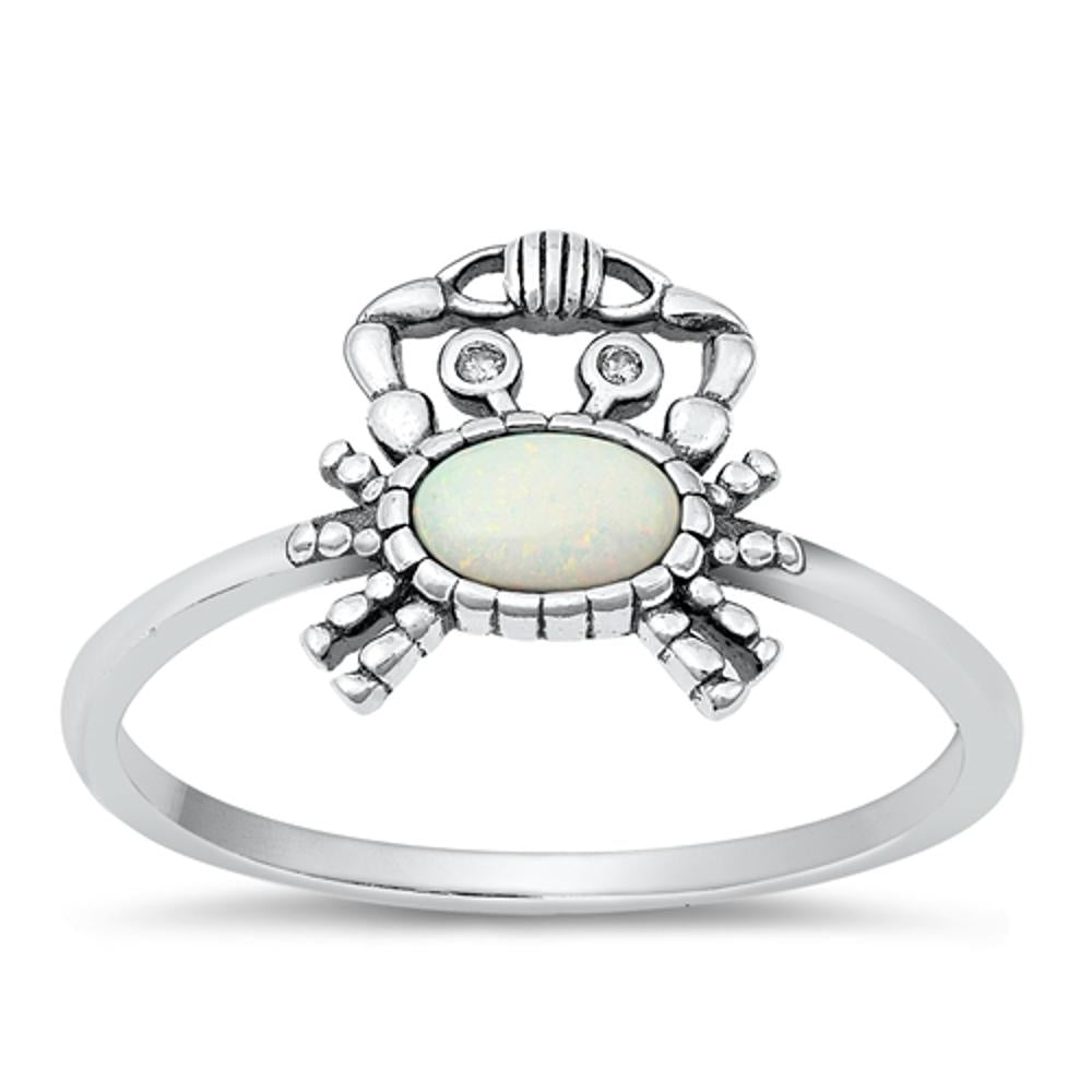 Sterling Silver White Lab Opal King Crab Ring