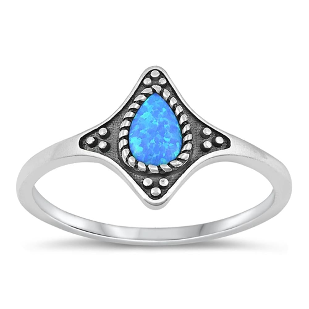 Sterling Silver Blue Lab Opal Bali Ring