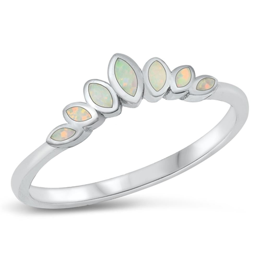 Crown Marquise White Lab Opal Polished Ring .925 Sterling Silver Band Sizes 4-10